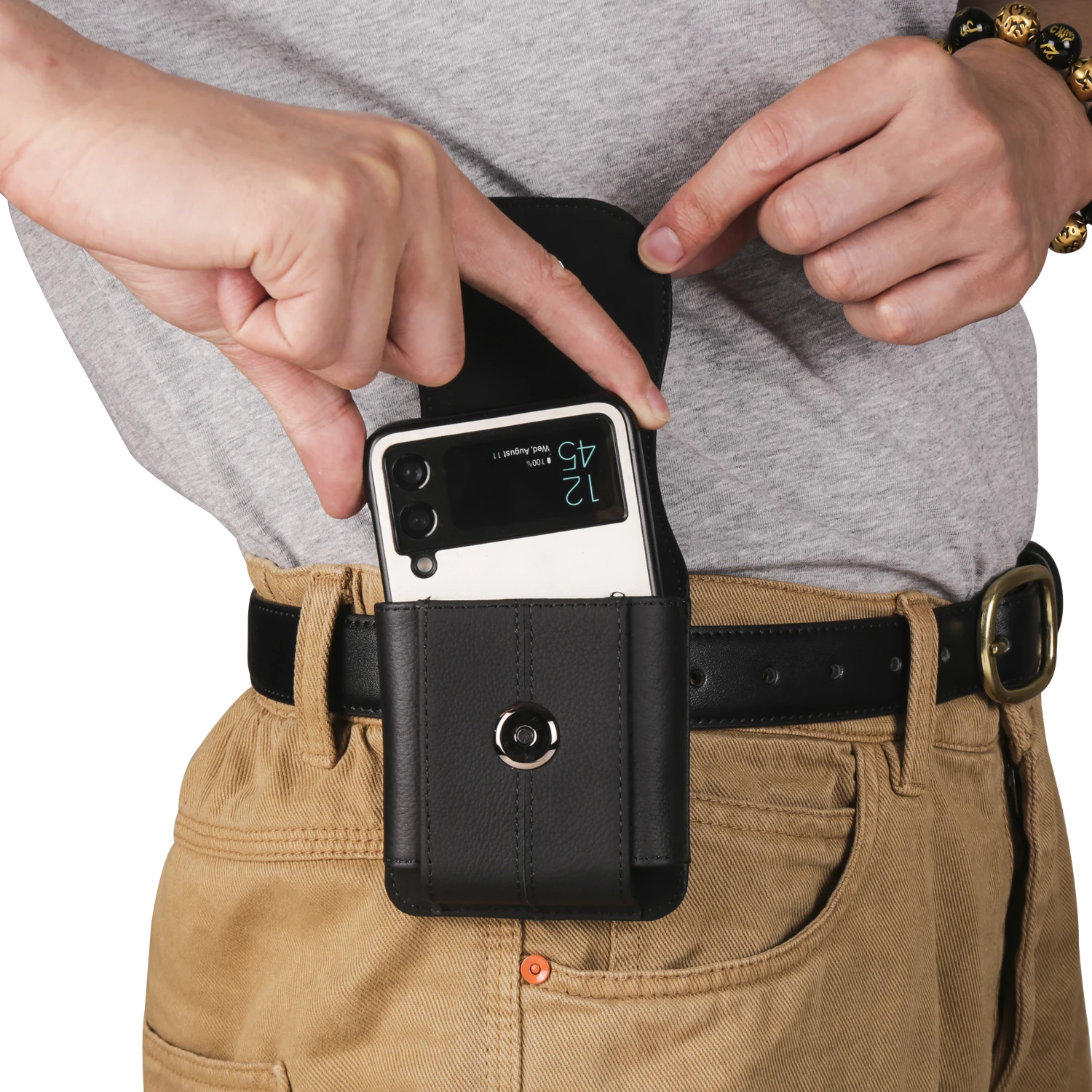 Color: Beige, Ships From: CHINA, Material: Plastic - Cow Leather Belt Clip Case Holster Pouch For Samsung Galaxy Z Flip 6 5 4 3,Moto Razr 50 40 Ultra,Huawei P50 Pocket S Waist Bag