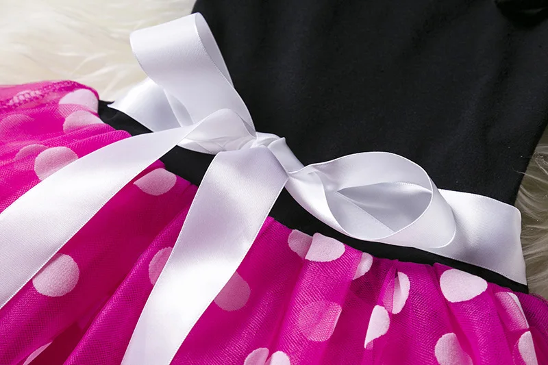 Color: GRAY, Size: XS - Mickey Minnie Mouse Cartoon Kids Short Sleeve Polka Dot Princess Dress Party Baby Girls Clothes Cosplay Costumes 1-6Y