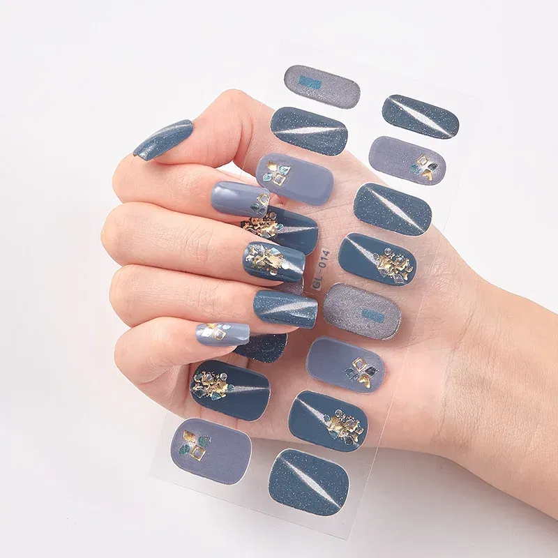 Color: Pink Bronze - 16 Tips/Sheet Patterned Nails With Creative Nail Polish Nail Art Stickers 2020 Temporary Tattoos Kids Full Cover Nail Stickers