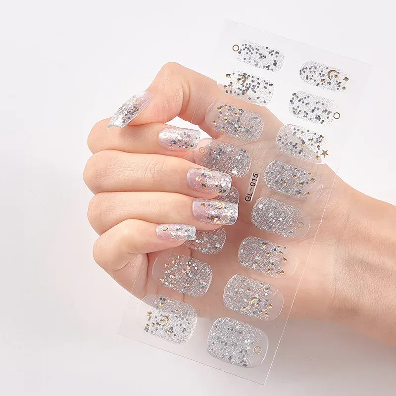 Color: Pink Bronze - 16 Tips/Sheet Patterned Nails With Creative Nail Polish Nail Art Stickers 2020 Temporary Tattoos Kids Full Cover Nail Stickers