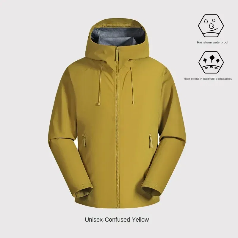 Color: Beige, Size: 4XL - GB Standard Waterproof Jacket Men Women, All-Weather Hiking Raincoat, Breathable Windbreaker, Outdoor Trekking Climbing Coat