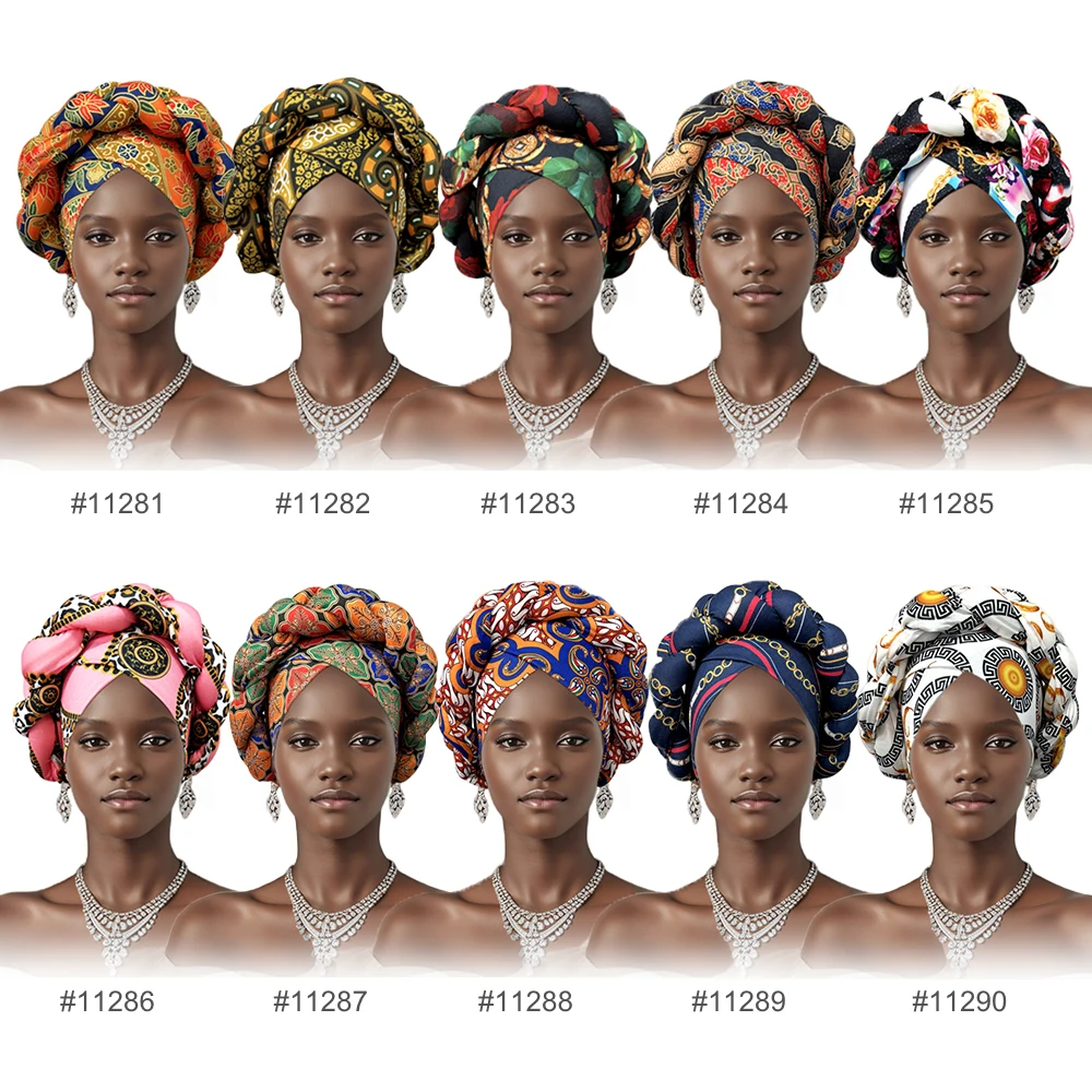 Color: Lavender - African Headtie Bonnet Hat Turban for Women Muslim Head Wrap Nigerian Scarf Braid Hijab Femme Chemo Caps Cover