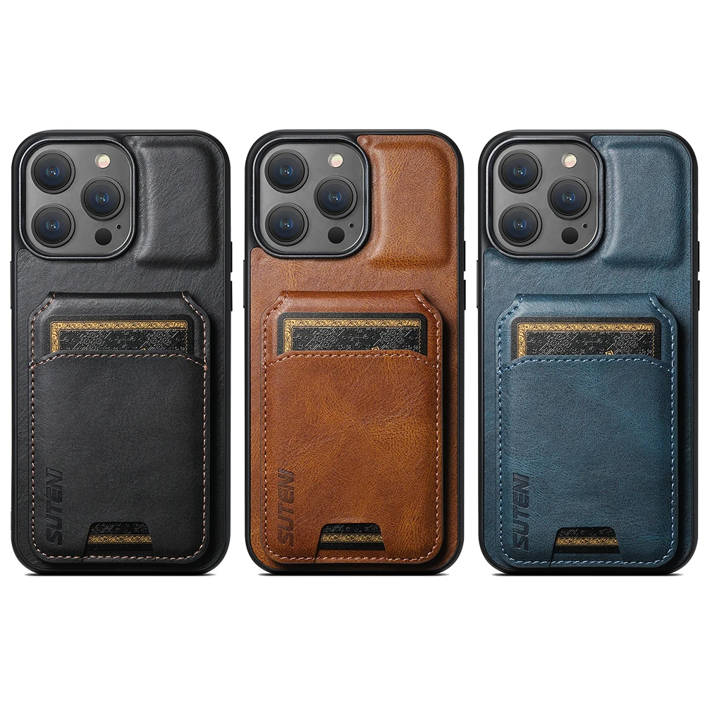 Color: Coffee, Material: PP - SUTENI Card Holder Leather Magnetic Pocket Cover Wallet Phone Case For iPhone X XS XR 11 12 13 14 15 Pro Max Plus