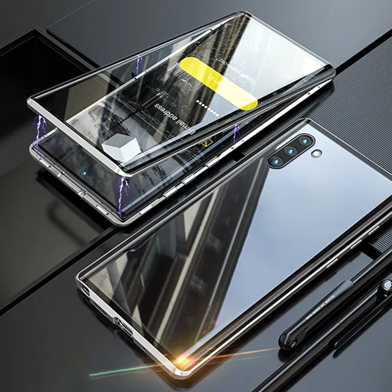 Color: Silver, Material: EVA - Full Wrap Metal Bezel Case For Samsung Galaxy S23 S22 Ultra S21 S20 FE S24 Note 10 20 Lite Plus Double-Sided Glass Back Cover