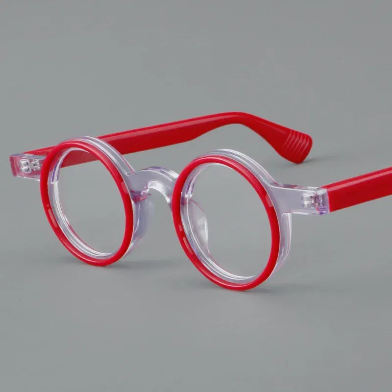 Frame Color: PURPLE, Eye Prescription: +550 - VCKA Round Acetate Photochromic Reading Glasses Frame Men Prescription Anti-blue Eyeglasses Women Custom Eyewear +0.50 to+6.0