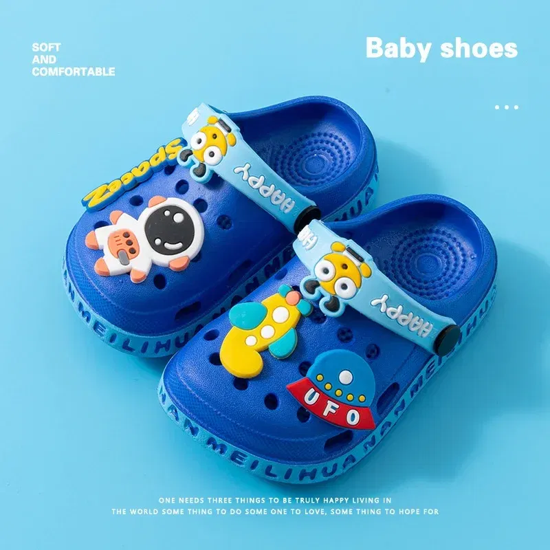 Color: black, Shoe Size: 5 - Children Garden Shoes Cute EVA Cartoon Beach Sandals Babies Summer Slippers High Quality Soft Kids Outdoor Slippers Flip Shoes