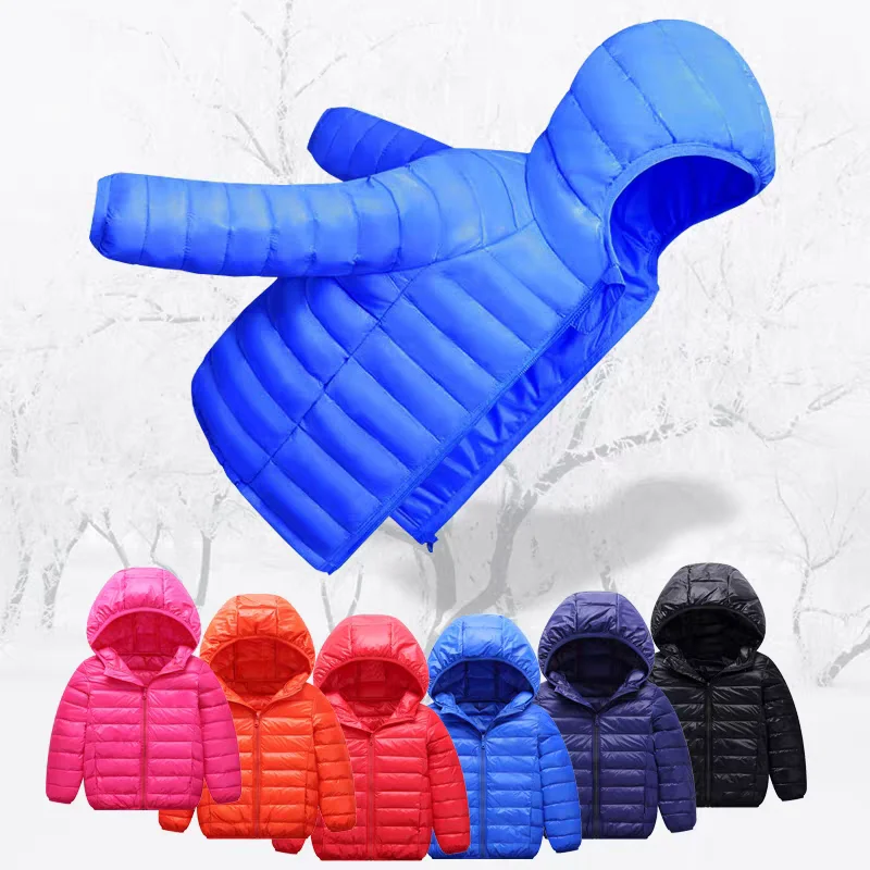 Color: Blue, Kid Size: 4T - Boys Girls Autumn Down Coats Kids Winter Windproof Jackets Children Solid Color Hooded Outerwear Teenager Fashion Warm Clothing