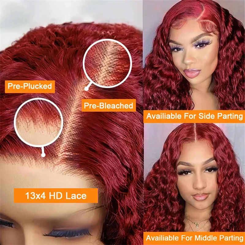 Hair Color: #2, Stretched Length: 22INCHES, Density: 250%, Ships From: CHINA - 30 40 Inch 99J Burgundy 13x6 Hd Lace Frontal Human Hair Wig Red Colored 13x4 Transparent Lace Curly Deep Wave Frontal Wig