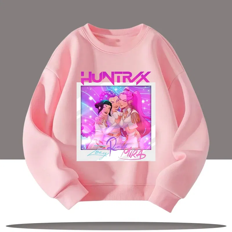 Color: GRAY, Kid Size: 10 - Children's Clothing K-pop Demon Hunters Cartoon Print 3-12 Year Old New Style Kids Round-neck Sport Shirt Cute Girl Casual Top