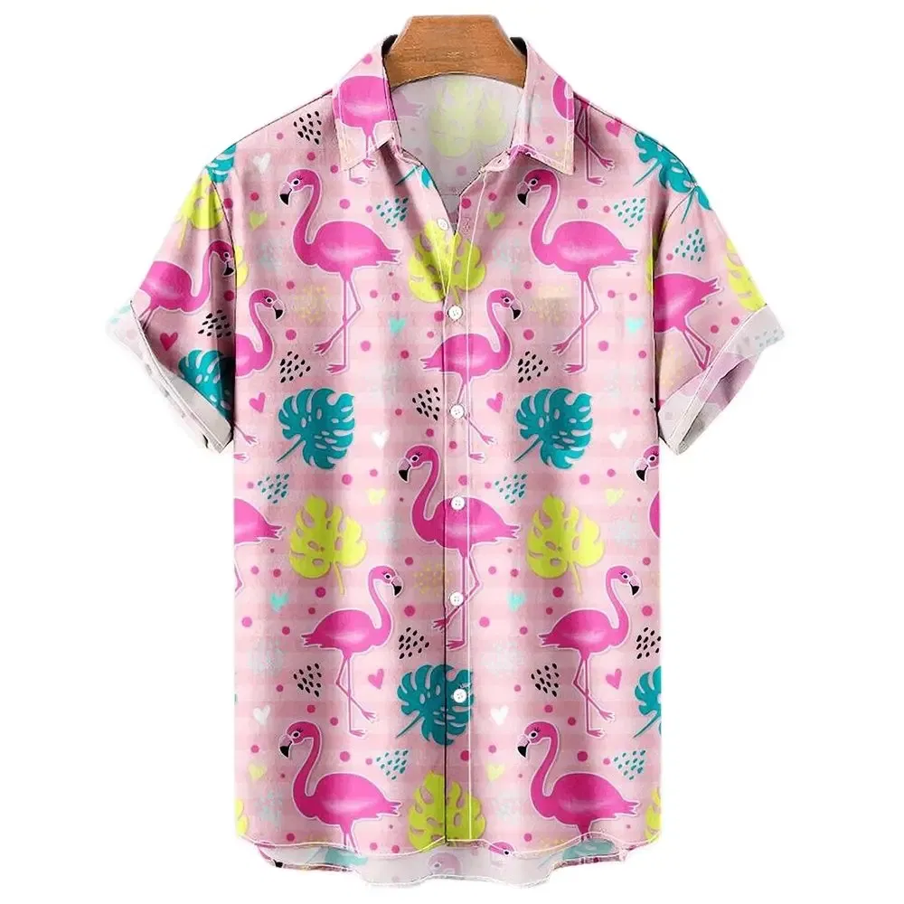 Color: Pink, Size: XL - Duck 3d Print Shirts Men Fashion Hawaiian Shirt Short Sleeve Casual Beach Shirts Boys Single-Breasted Blouse Men's Clothing