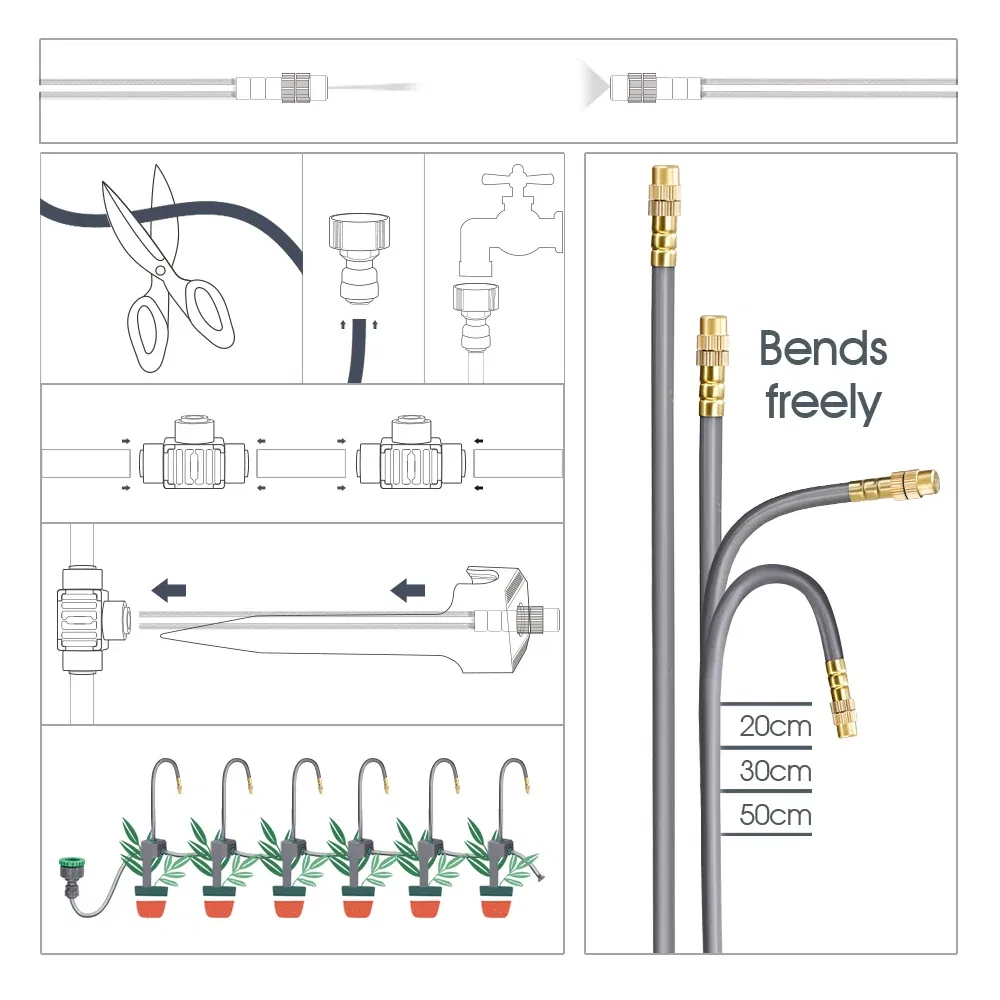 Color: Orange - 20-50CM New Adjustable Brass Spray Sprinklers Nozzle Extension 360?° Misting Systems Garden Lawn Watering Irrigation Quick Push