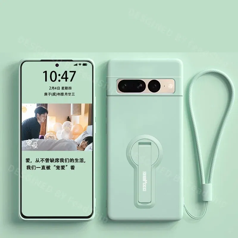 Color: Blue, Material: PE - Phone Case For Google Pixel 7 8 6 5 9 Pro XL Pixel 7A 6A 5A 8A 9A Soft Cover Silicone Case with Holder Stand Bracket Lanyard