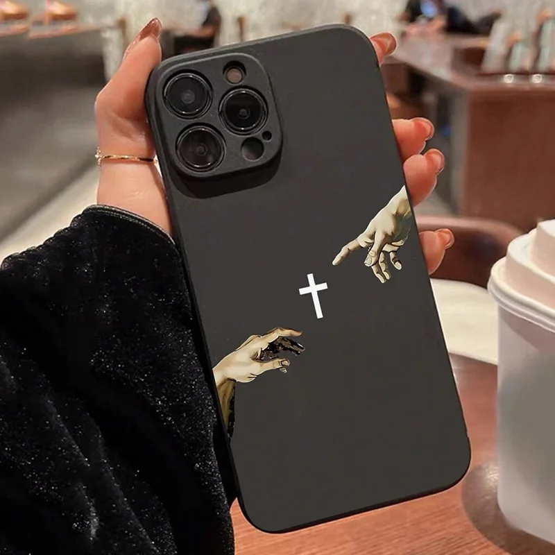 Color: Blue, Compatible-Phone Models: For iPhone 12 Pro - Jesus Cross Painted Phone Case For iPhone 16 15 14 13 12 11 Pro Max XS X XR 7 8 Plus Mini SE 2020 2022