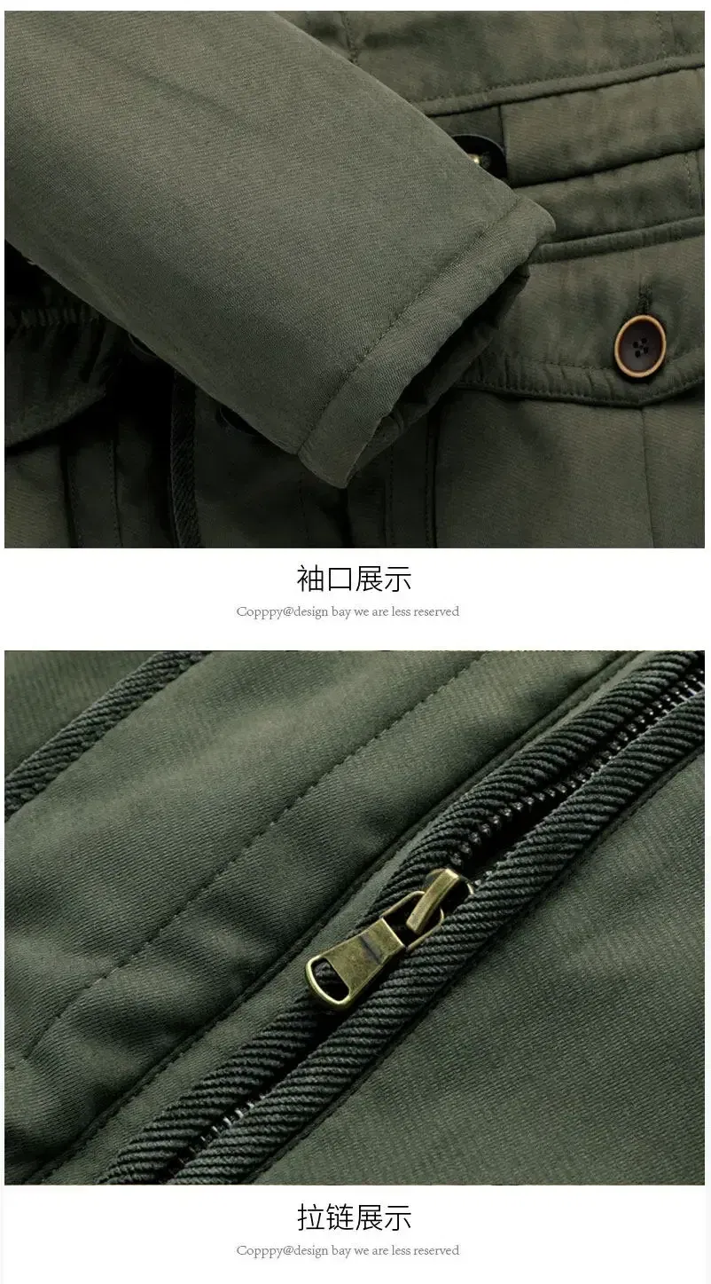 Color: Khaki, Size: L - Winter Parka Military Outdoor Fleece Men Large SIZE Men Warm Jacket Men Cotton Windproof Casual Parka Stand Collar Lamb Cashmere