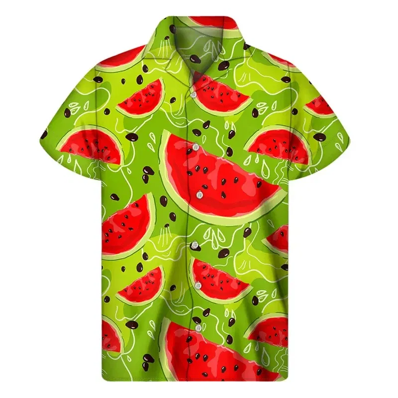 Color: black, Size: L - Tropical Watermelon Graphic Hawaiian Shirt Summer Street Short Sleeves 3d Printed Fruits Button Shirts Men Clothes Lapel Blouse