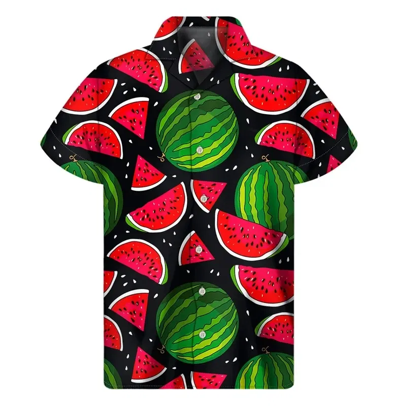 Color: black, Size: L - Tropical Watermelon Graphic Hawaiian Shirt Summer Street Short Sleeves 3d Printed Fruits Button Shirts Men Clothes Lapel Blouse