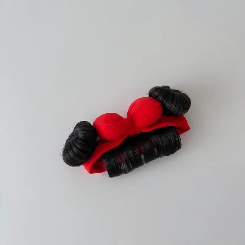 Color: Red - New Year Hair Accessories Cute Bow Baby Girl Wig Hat Hairpiece Christmas Newborn Children Kids Girls Cosplay Headbands Headwear