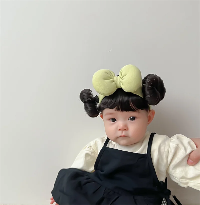 Color: Red - New Year Hair Accessories Cute Bow Baby Girl Wig Hat Hairpiece Christmas Newborn Children Kids Girls Cosplay Headbands Headwear