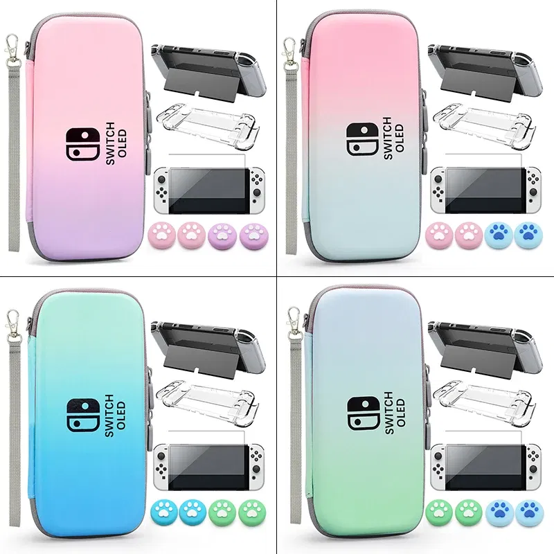 Color: Jungle Green - Case Kit For Nintend Switch OLED Console Carrying Case Protective Pouch Hard Shell Clear Cover For Switch Oled WIth Film Glass