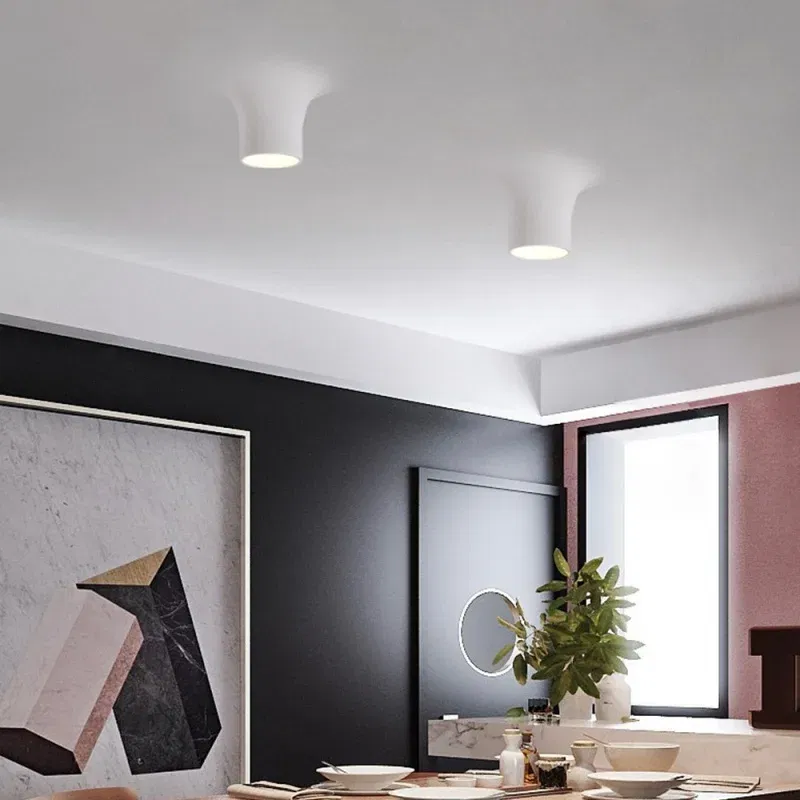 Body Color: Brown, Emitting Color: changeable - Recessed Gypsum COB Downlight Ceiling Lamp Borderless LED Living Room Bedroom Anti-Glare Plaster Spotlight AC110V/220V 10W