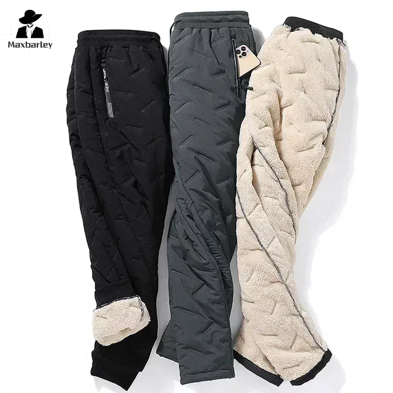 Size: 6XL, Color: army green - Winter Down Cotton Pants Men's Casual Waterproof Zipper Pocket Thickened Wool Warm Pants Jogger Outdoor Cold-proof Ski Pants 7XL
