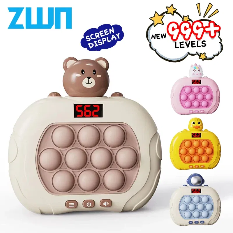 Color: Light Grey - 999 Level Electronic Pop Quick Push Bubbles Game Machine Kids Cartoon Fun Squeezing Toys Anti Stress Sensory Bubble Toy Gifts
