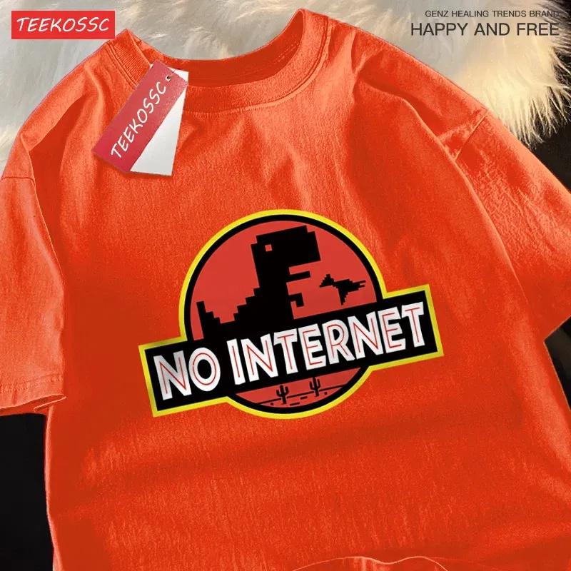 Color: WHITE, Size: XXXL - No Internet Fun Little Dinosaur Short Sleeve Mens Cartoons Cotton Tshirt Summer High Quality Clothing Fashion Oversize T-Shirts