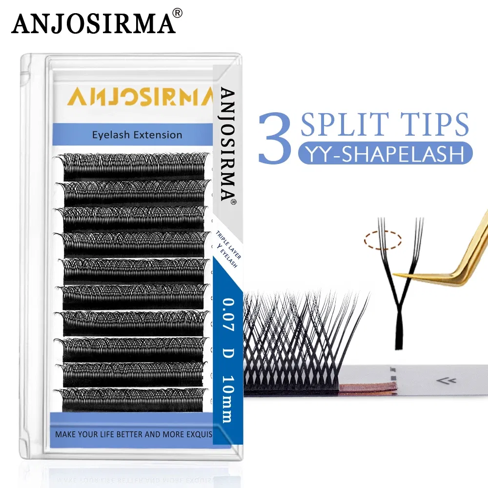Curl: D, Length: 8mm - ANJOSIRMA YY Shaped Eyelash Extension, 3 Split Tips, Soft BASF Lash,  Hand Made Curl, High Quality, 3D，0.07 makeup eyelashes