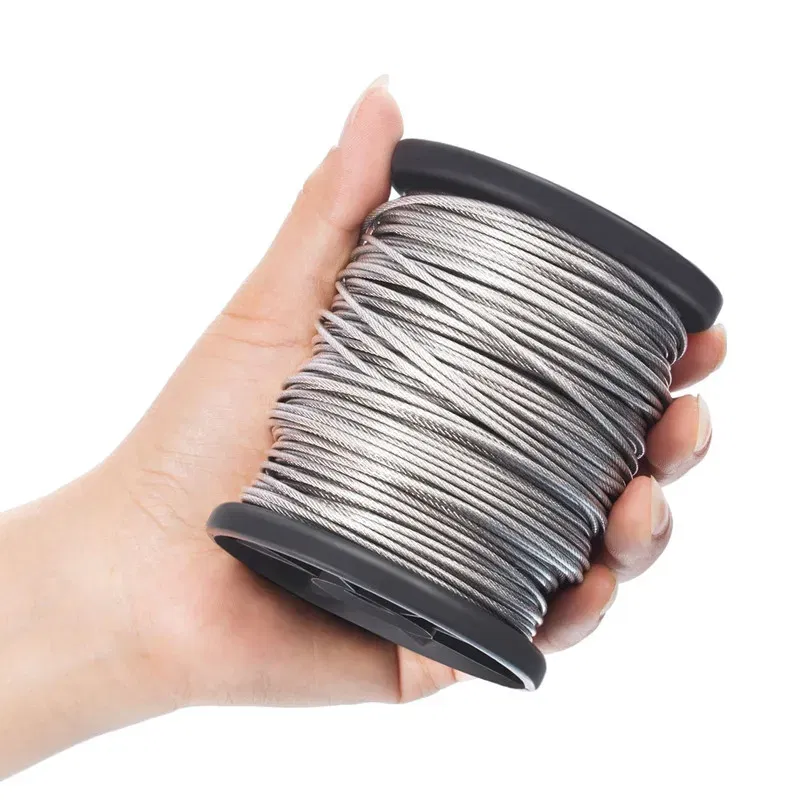 Diameter: 3mm - 1.5/2/3mm*50m Stainless Steel Wire Rope Resistant Strong Line PVC Coated Flexible Clothesline Kit