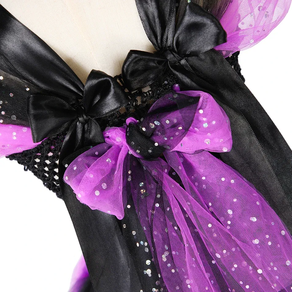 Color: WHITE, Kid Size: 11 - Halloween Witch Tutu Dress for Girls Handmade Mesh Bat Wizard Cosplay Costumes with Hat Broom Toddler Evil Party Clothes Set