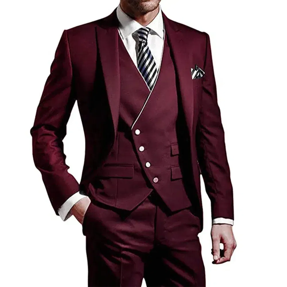Color: GRAY, Size: 4XL, Ships From: CHINA - White Men Wedding Suits Groom Wear Peak Lapel Wedding Groom Tuxedos Business Party Suit 3 Pieces (Jacket+Vest+Pant?‰Costume Homme