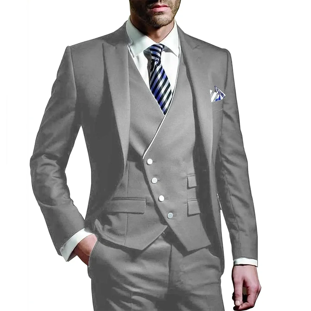 Color: GRAY, Size: 4XL, Ships From: CHINA - White Men Wedding Suits Groom Wear Peak Lapel Wedding Groom Tuxedos Business Party Suit 3 Pieces (Jacket+Vest+Pant?‰Costume Homme