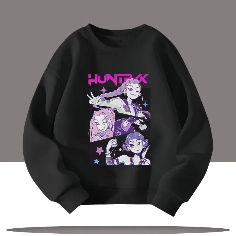 Color: GRAY, Kid Size: 6 - Children's Clothing K-pop Demon Hunters Cartoon Print 3-12 Year Old New Style Kids Round-neck Sport Shirt Cute Girl Casual Top