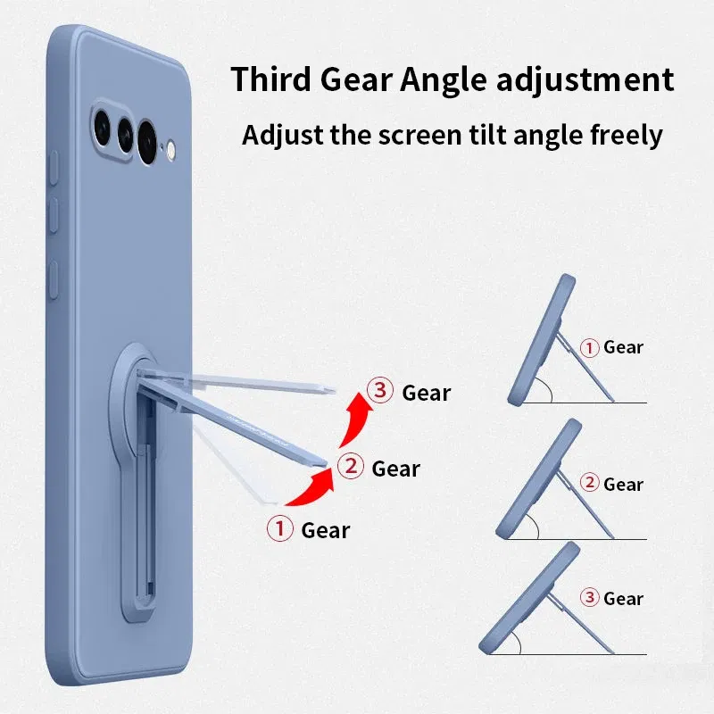 Color: SKY BLUE, Material: POLYESTER - Phone Case For Google Pixel 7 8 6 5 9 Pro XL Pixel 7A 6A 5A 8A 9A Soft Cover Silicone Case with Holder Stand Bracket Lanyard