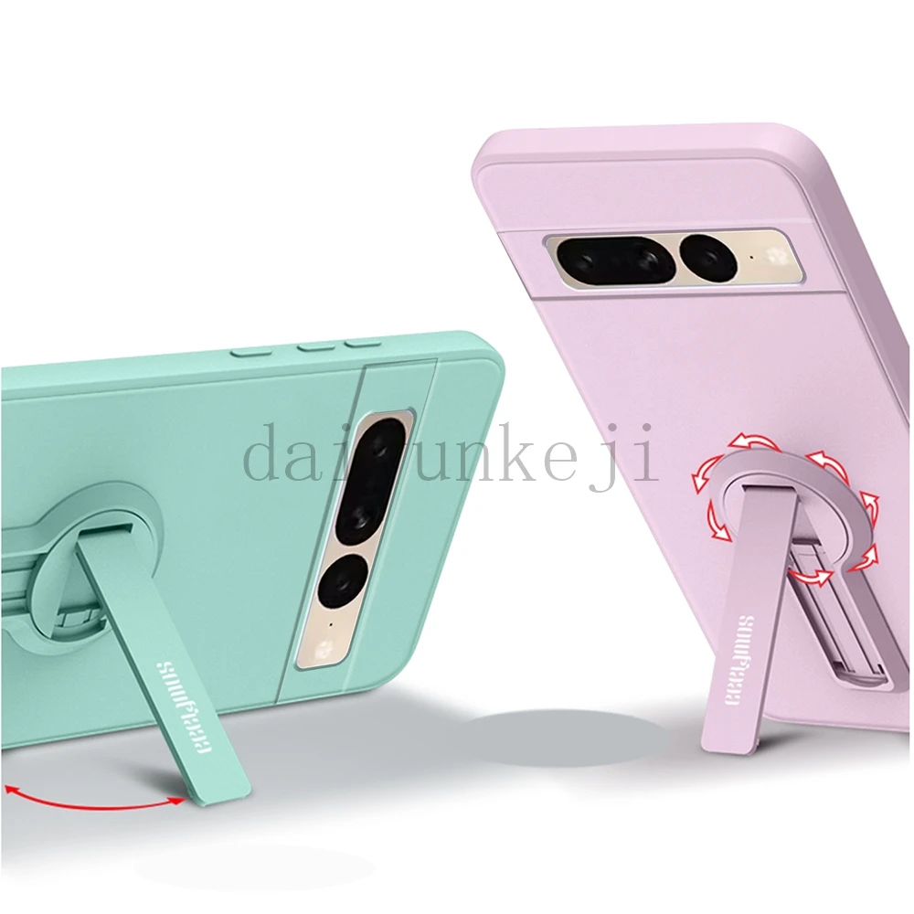 Color: SKY BLUE, Material: POLYESTER - Phone Case For Google Pixel 7 8 6 5 9 Pro XL Pixel 7A 6A 5A 8A 9A Soft Cover Silicone Case with Holder Stand Bracket Lanyard