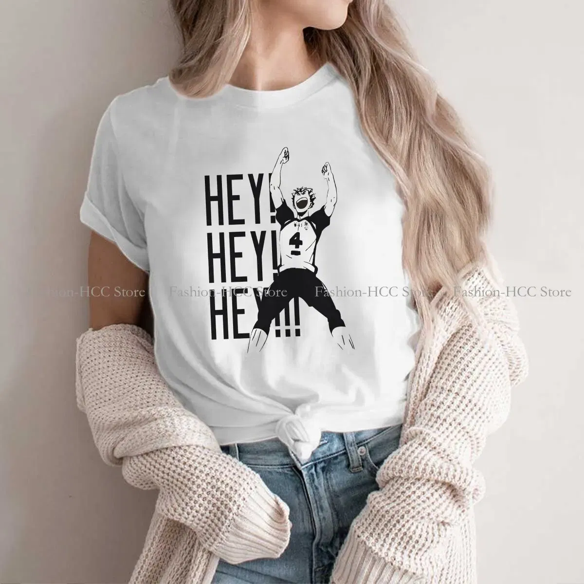 Color: black, Size: L - Haikyuu Cartoon Anime Polyester TShirts Bokuto Kotaro Hey Hey Hey Print Men's T Shirt New Trend Clothing