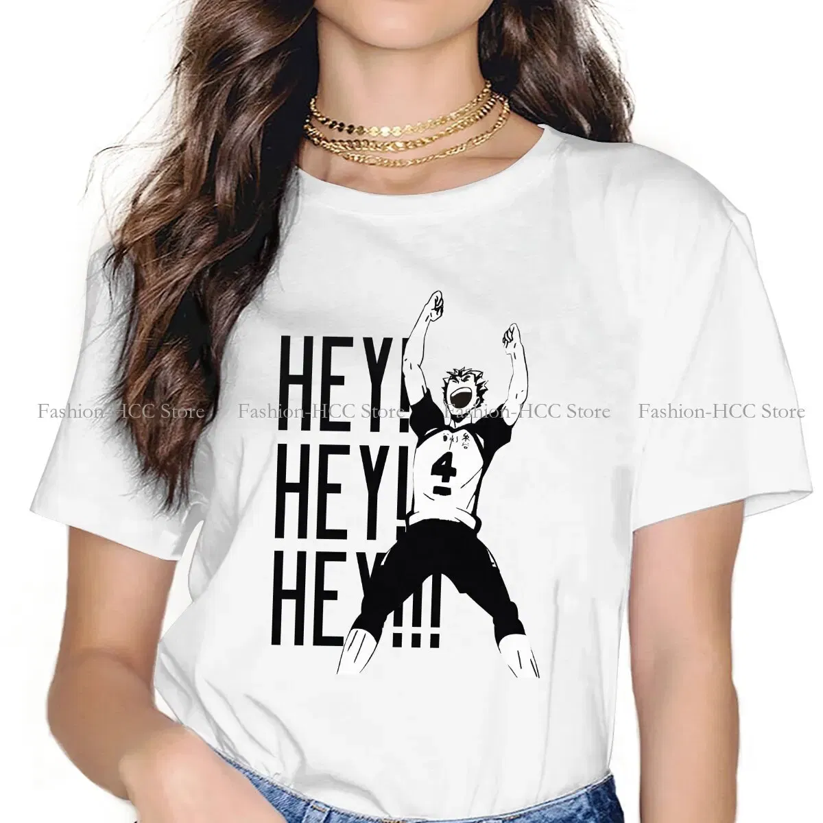 Color: black, Size: L - Haikyuu Cartoon Anime Polyester TShirts Bokuto Kotaro Hey Hey Hey Print Men's T Shirt New Trend Clothing