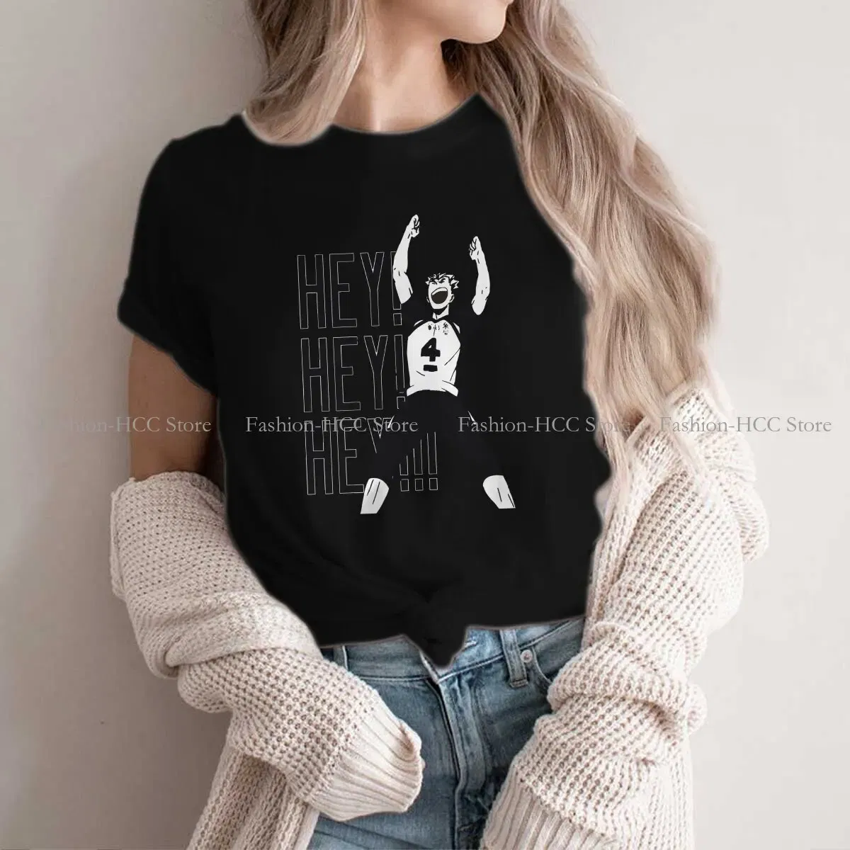 Color: black, Size: L - Haikyuu Cartoon Anime Polyester TShirts Bokuto Kotaro Hey Hey Hey Print Men's T Shirt New Trend Clothing