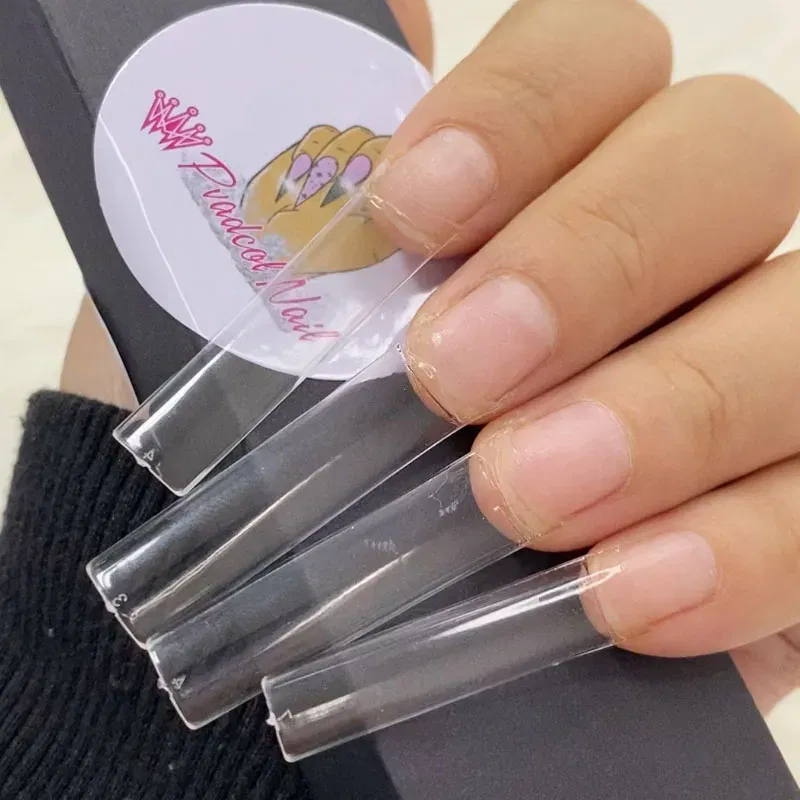 Color: WHITE - 500pcs Flat Square XXL Long Acrylic Nail Tips Flatter Straight Non C Curve Half Cover False Nails Tip Manicure Tool