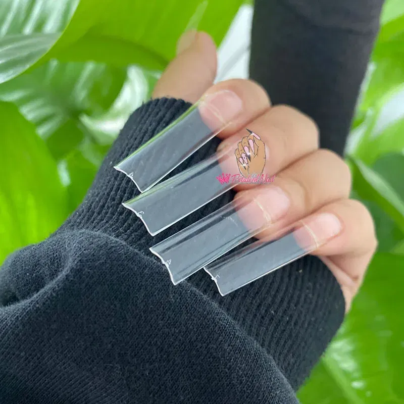 Color: WHITE - 500pcs Flat Square XXL Long Acrylic Nail Tips Flatter Straight Non C Curve Half Cover False Nails Tip Manicure Tool