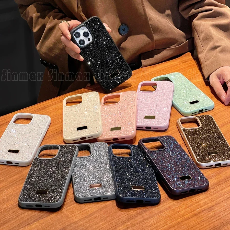 Color: Silver, Material: Denim - Bling Glitter Phone Case For iPhone 16 15 14 13 12 Pro Max 11 Vogue Protective Soft Diamond Cover Coque Funda