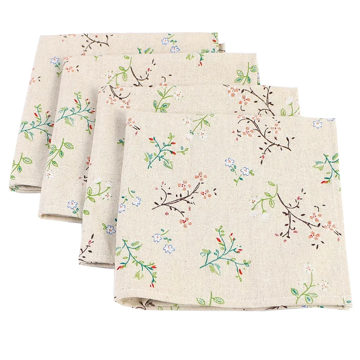 Color: Red - 4PCS 40x40CM Floral Printed Cloth Napkins Japanese Style Dinner Dish Towel Wedding Restaurant Bar Table Mat serviette de table