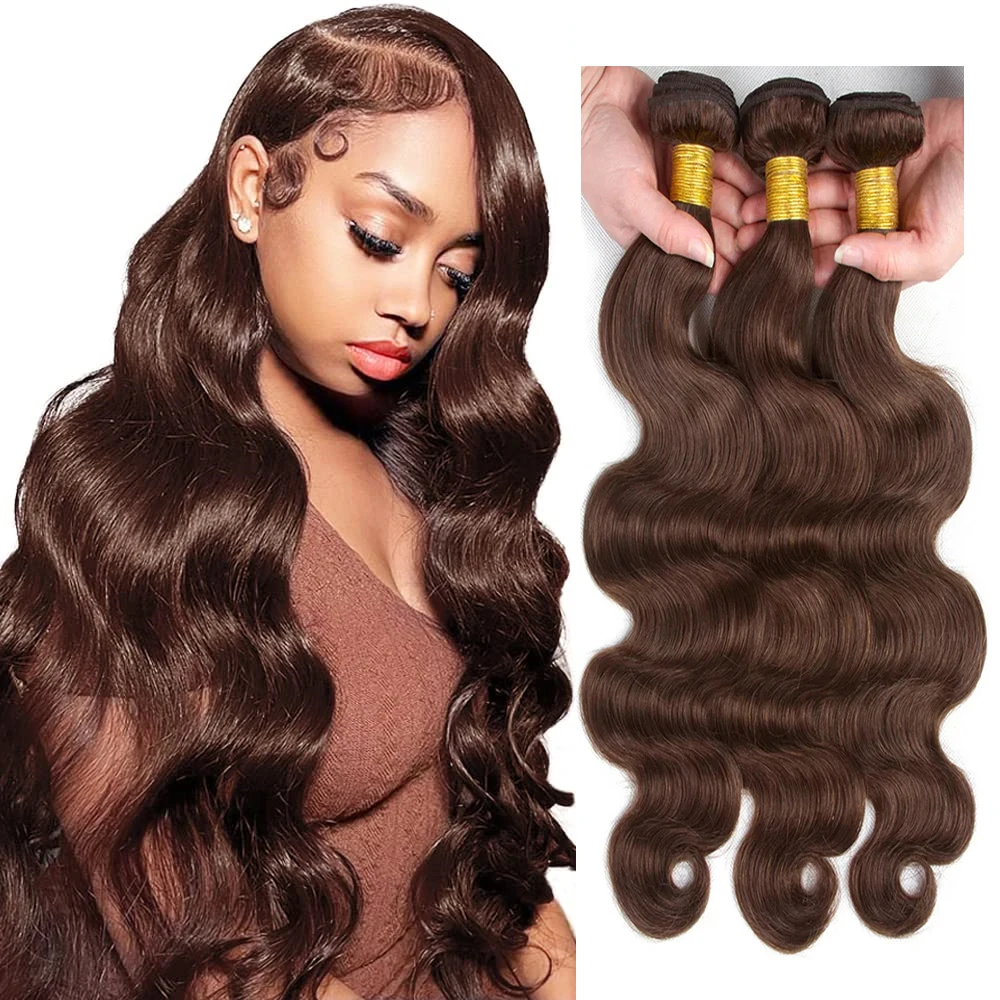 Bulk Buy: 3Pcs/Lot, Material Grade: Remy Hair, Length: 18 18 18 - Brown Body Wave Bundles 100% Human Hair #4 Colored Brazilian Remy Hair Extensions Weave 3 PCS/Lot 30 Inch Raw Human Hair Bundles
