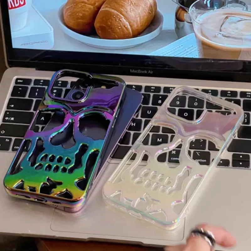 Color: Black, Material: PVC - 3D Skull Ghostface Phone Case for iPhone 14 15 ProMax 11 12 13 Pro Max Plus Fashion Hollow Heat Dissipation Plating Slim Cover