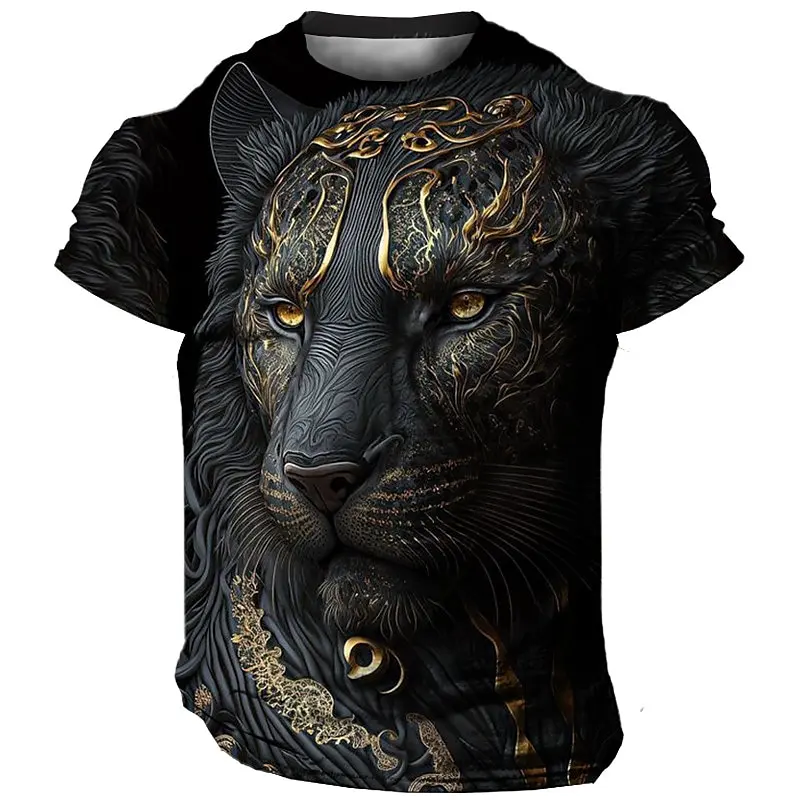 Size: XXXL, Color: Green - Daily Oversized Men's T-Shirt 3D Lion Print Tees Tops Summer Casual Animal Pattern Streetwear New Fashion Street Men Clothing
