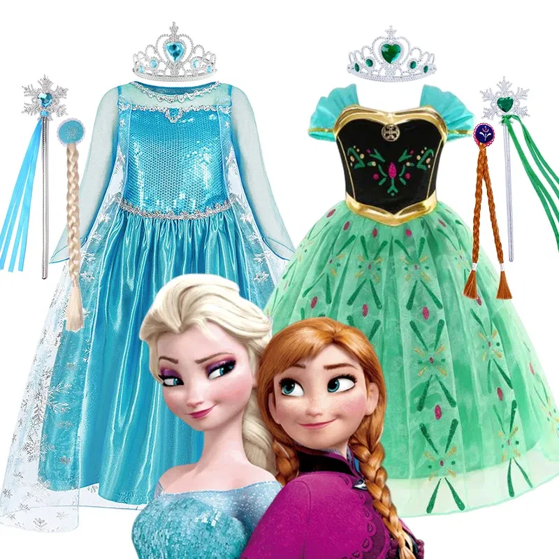 Kid Size: 9, Color: Brown - Disney Kids Cosplay Elsa Anna Princess Dress Girls Mesh Ball Gown Halloween Carnival Birthday Clothes  Snow Queen Frozen Costume