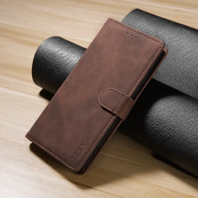 Color: Brown, Bundle: Case & Strap, Material: PE - Wallet Card Slot Holder Magnetic Flip Leather Case For Samsung Galaxy S23 Ultra S22 Plus S21 FE S20 A12 A13 A14 A34 A52 A53 A54
