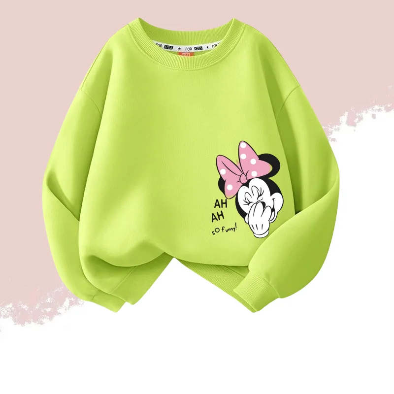 Color: Yellow, Kid Size: 9 - Autumn Baby Girls Cotton Cloth Kid Boy Disney Minnie Printed Long Sleeve Sweatshirt Children Cartoon O-Neck Soft Breathable Top