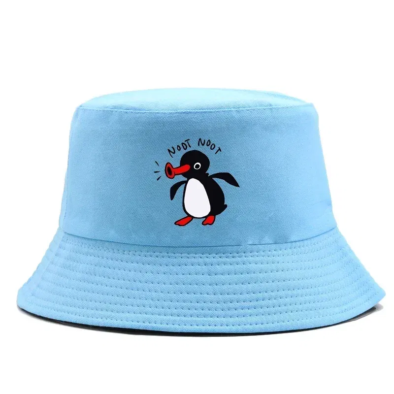 Color: Beige - Summer Penguin Bucket Hat Reversible Bob Men Women Cotton Travel Beach Fisherman Hat Outdoor Sports Pull Up Bob Panama Sun Hat