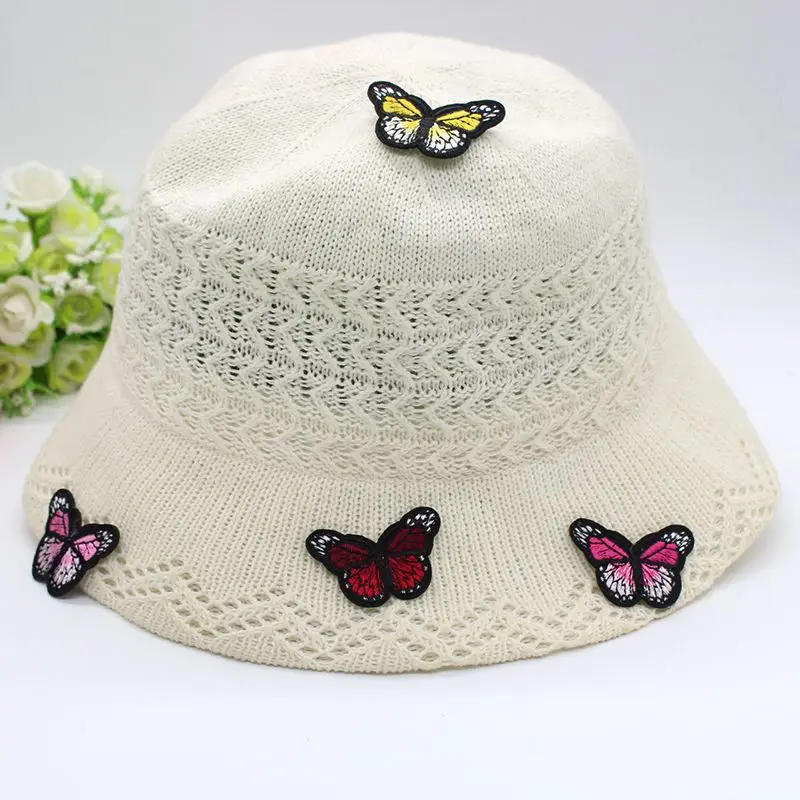 Color: Dark blue - Butterfly Daisy Embroidery Patches for Clothing Thermoadhesive Patches DIY Fusible Patch on Kids Clothes Sunflower Badges Sewing